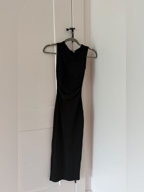 See You Monday Black Sleeveless Textured Maxi Dress sinched waist